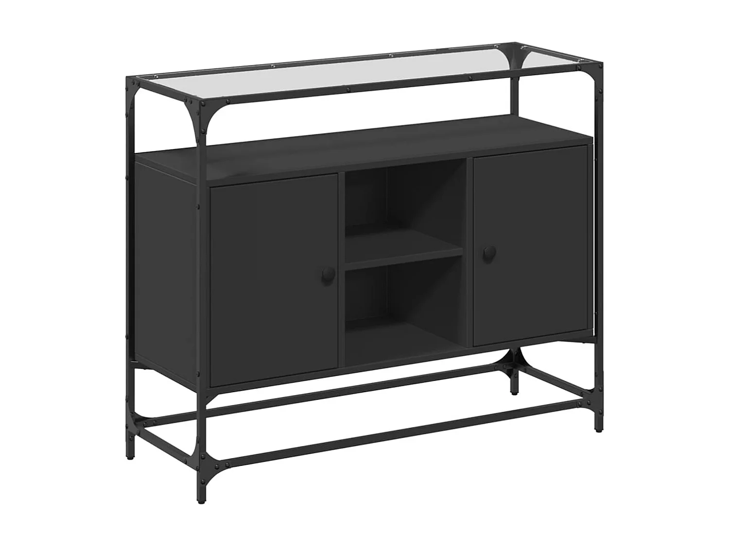 Buffet avec dessus en verre noir 98x35x81 cm bois d'ingénierie