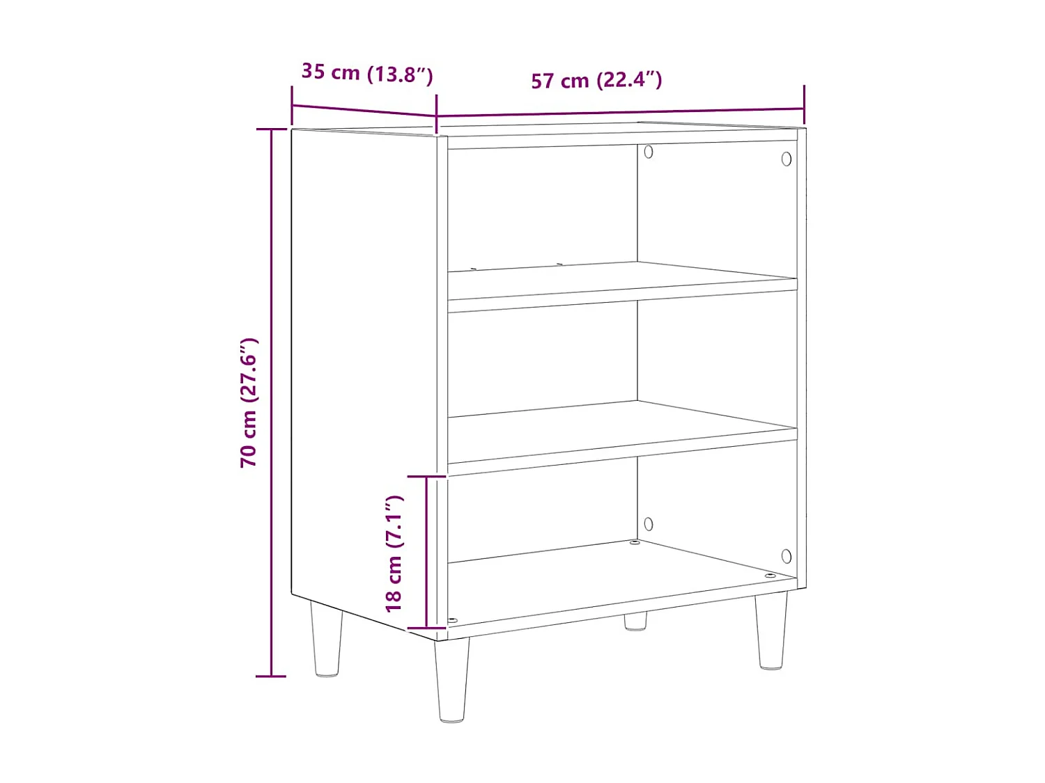 Buffet chêne artisanal 57x35x75 cm bois d'ingénierie