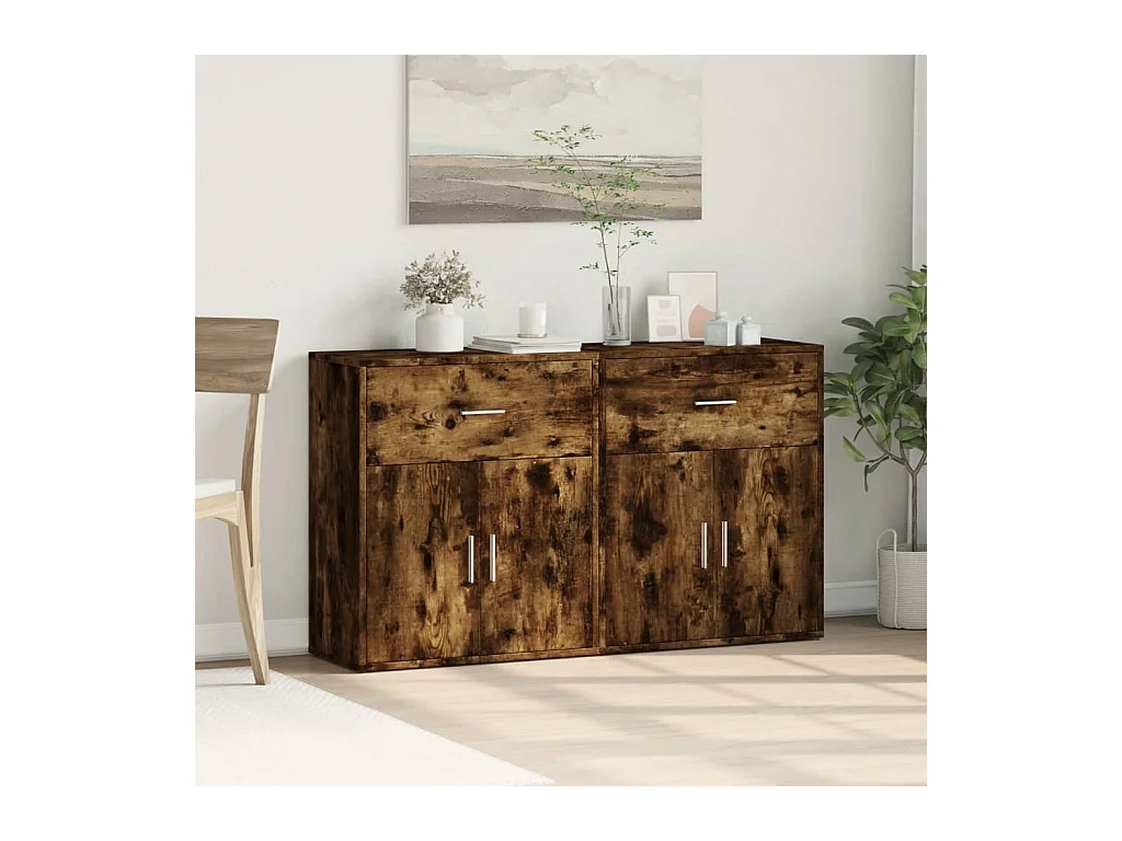 Buffets 2 pièces chêne fumé 60x31x70 cm bois d'ingénierie