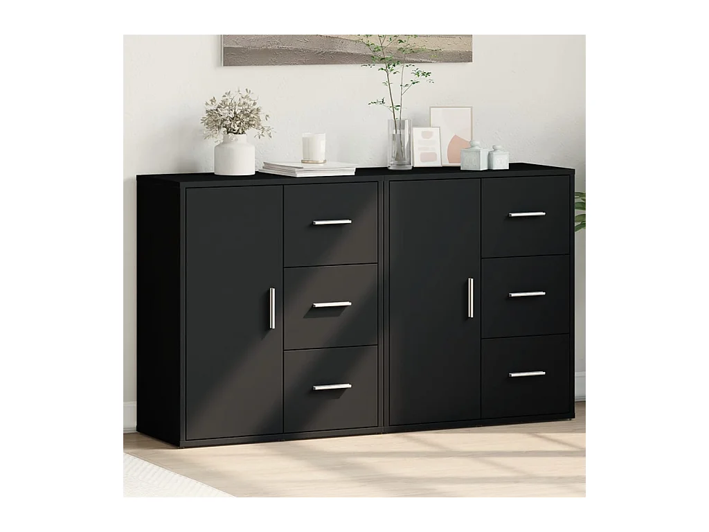 Buffets 2 pièces noir 60x31x70 cm bois d'ingénierie