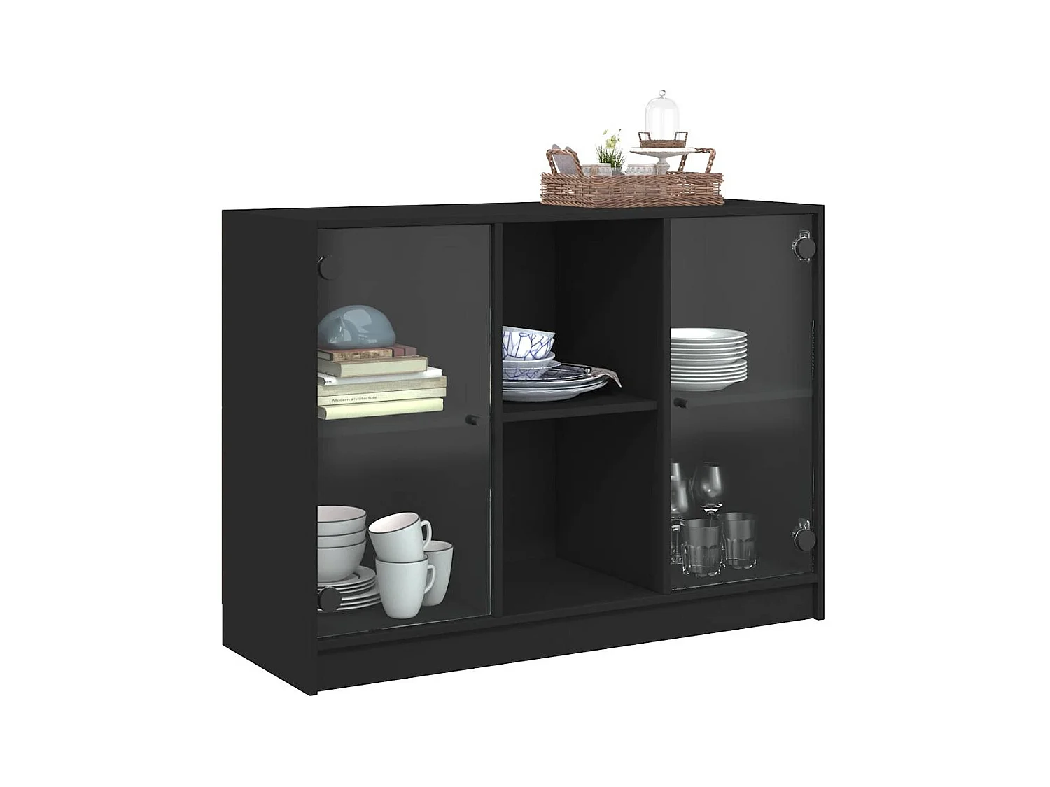 Buffet noir 102x37x75,5 cm bois d'ingénierie