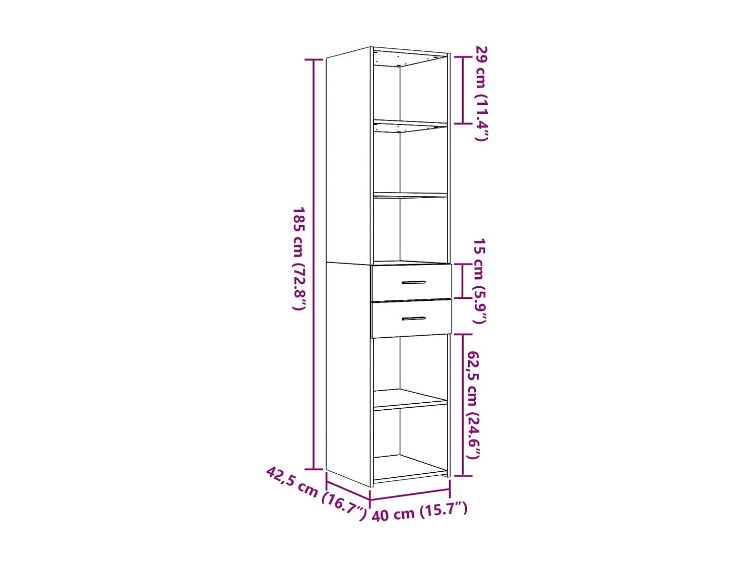 Buffet haut sonoma gris 40x42,5x185 cm bois d'ingénierie