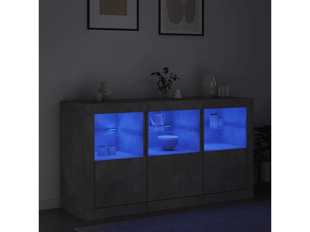 Buffet avec lumières LED gris béton 123x37x67 cm