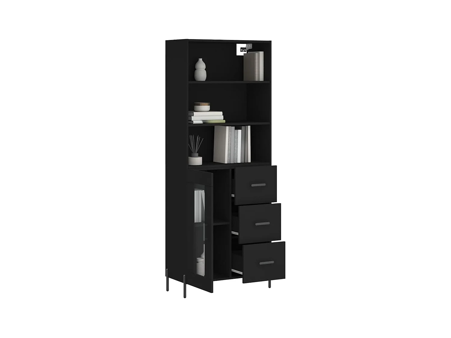 Buffet haut Noir 69,5x34x180 cm Bois d'ingénierie