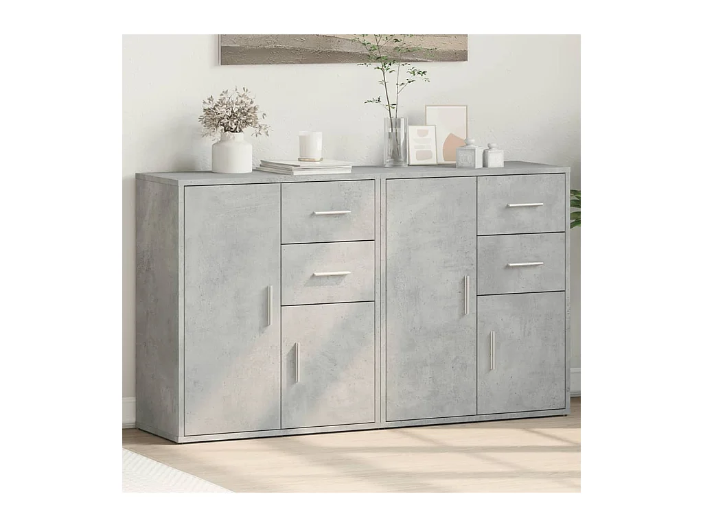 Buffets 2 pièces gris béton 60x31x70 cm bois d'ingénierie