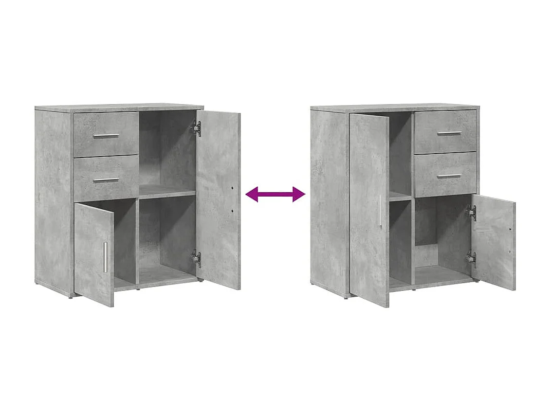 Buffets 2 pièces gris béton 60x31x70 cm bois d'ingénierie