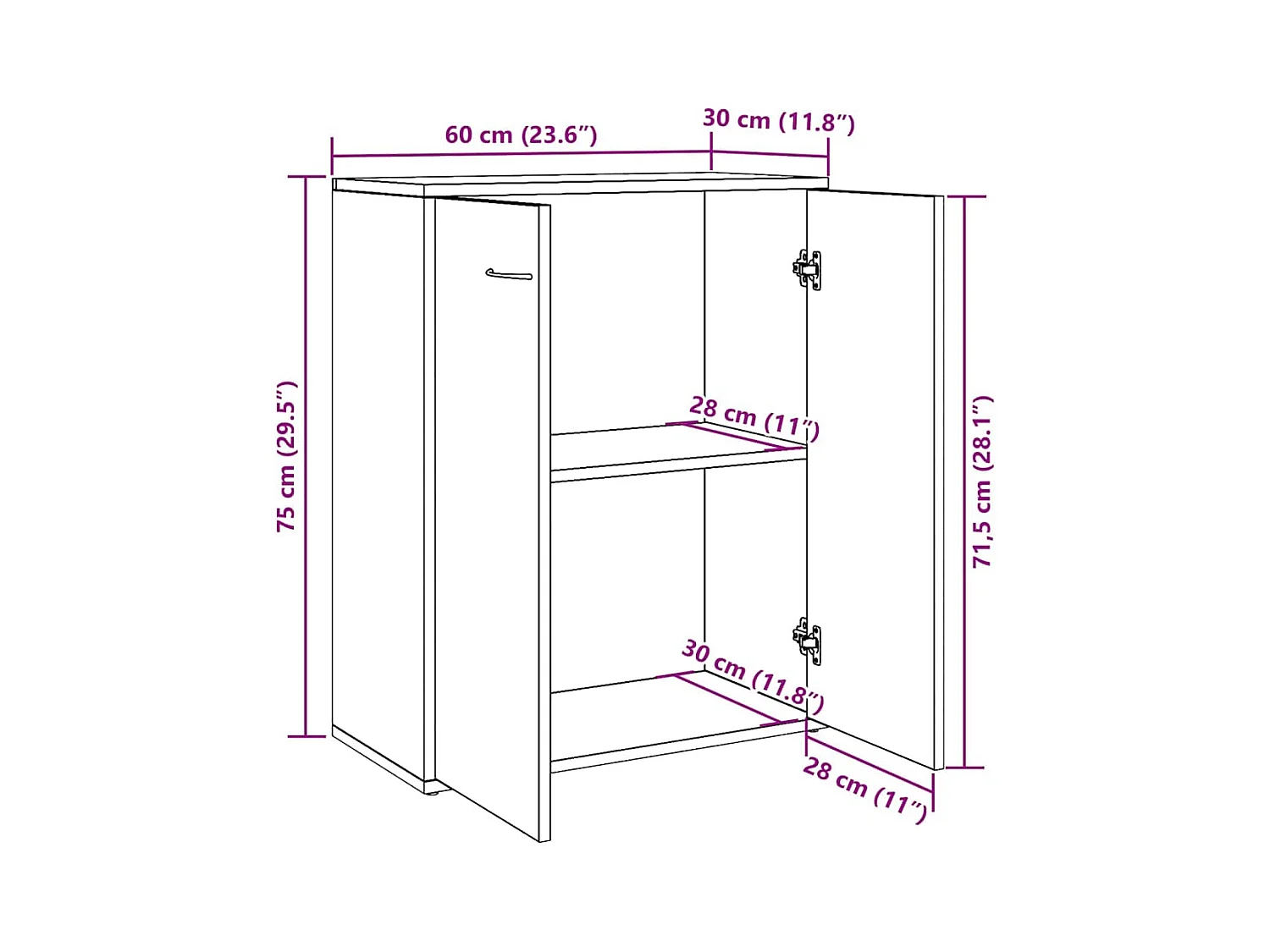 Buffet vieux bois 60x30x75 cm bois d'ingénierie