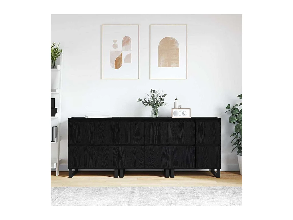 Buffets 3 pièces Chêne noir 180 x 35 x 70 cm Bois d'ingénierie