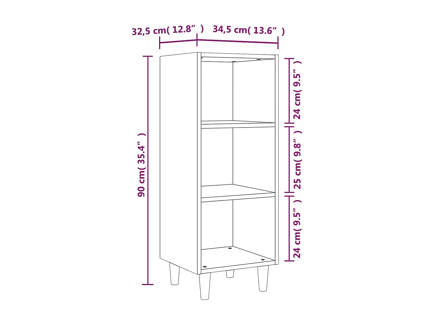 Dressoir 34,5x32,5x90 cm bewerkt hout sonoma eikenkleurig