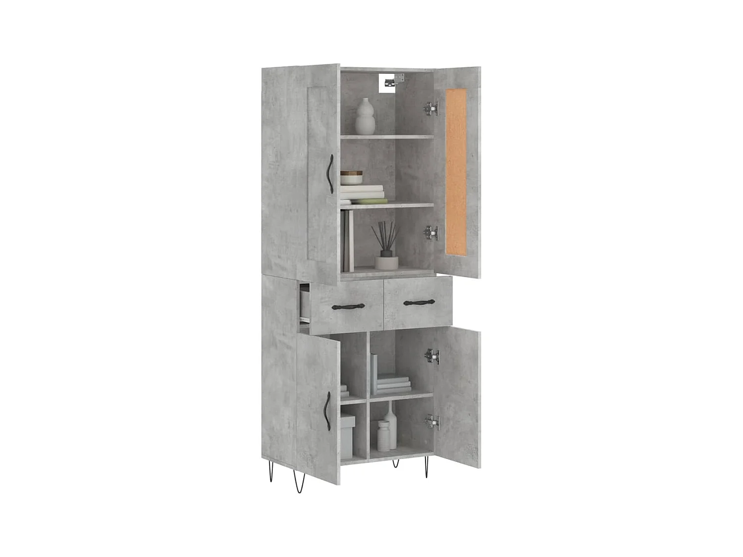Buffet haut Gris béton 69,5x34x180 cm Bois d'ingénierie