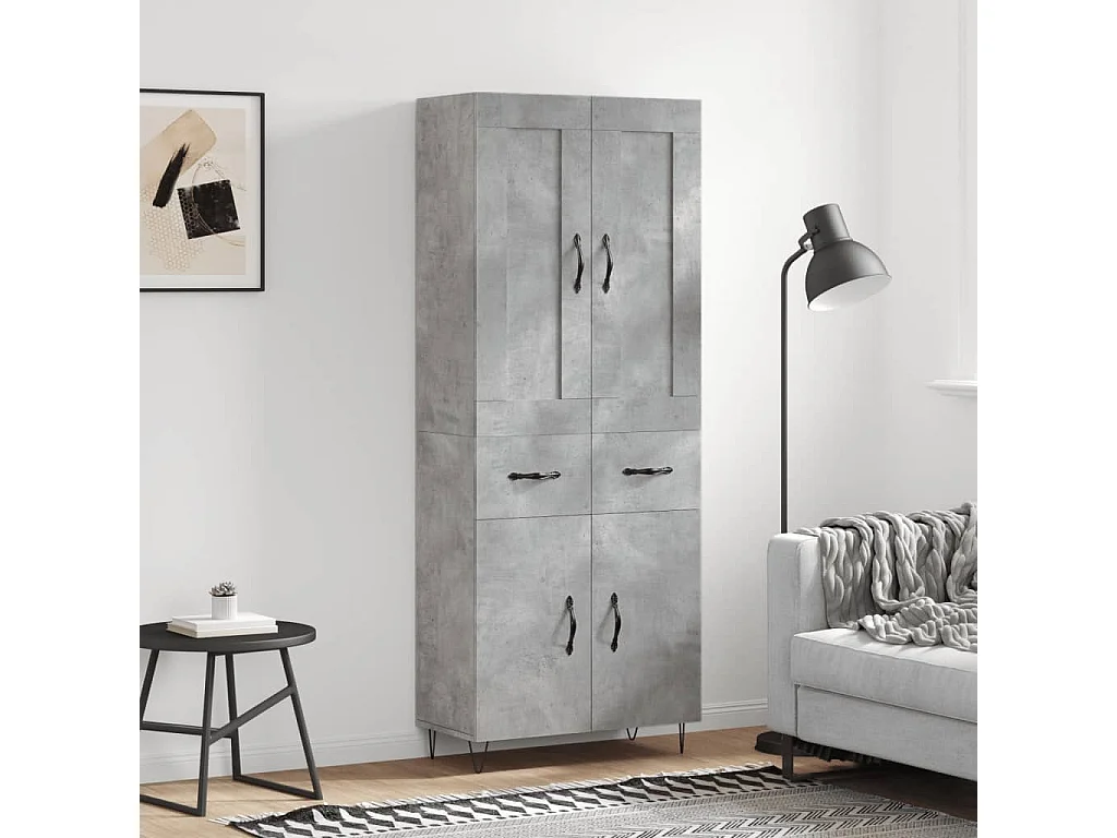 Buffet haut Gris béton 69,5x34x180 cm Bois d'ingénierie