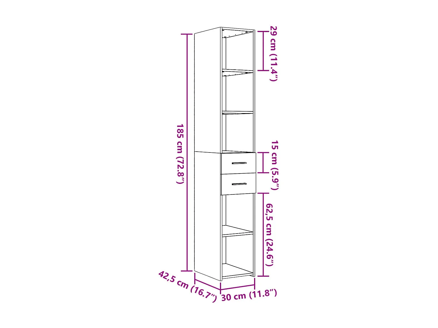 Buffet haut gris béton 30x42,5x185 cm bois d'ingénierie