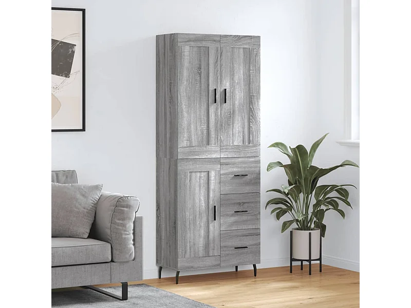 Aparador alto madera contrachapada gris sonoma 69,5x34x180 cm