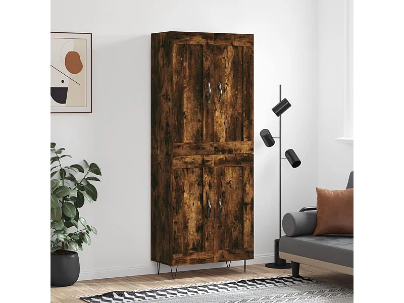 Aparador alto madera contrachapada roble ahumado 69,5x34x180 cm