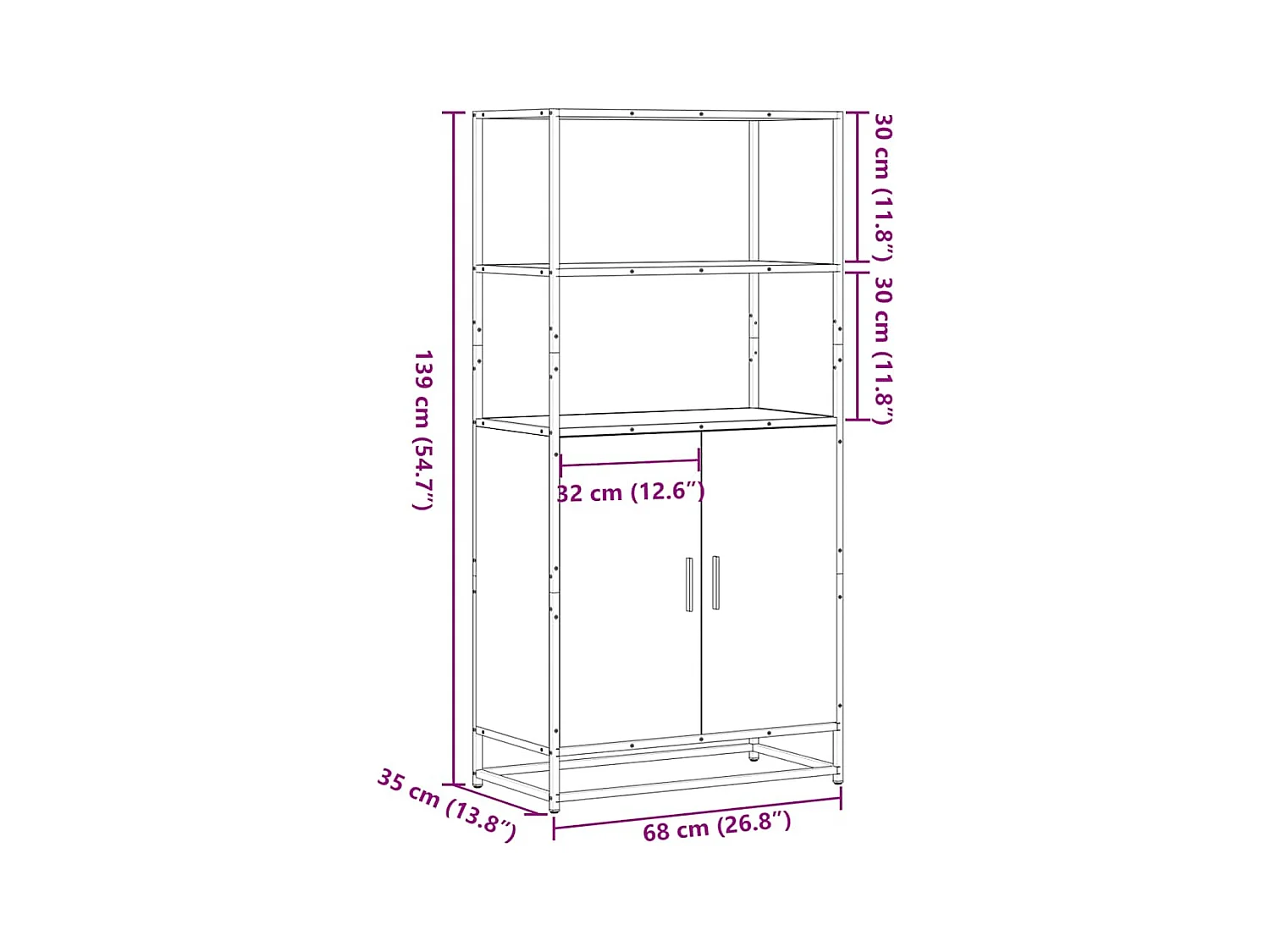 Buffet haut sonoma gris 68x35x139 cm bois d'ingénierie et métal