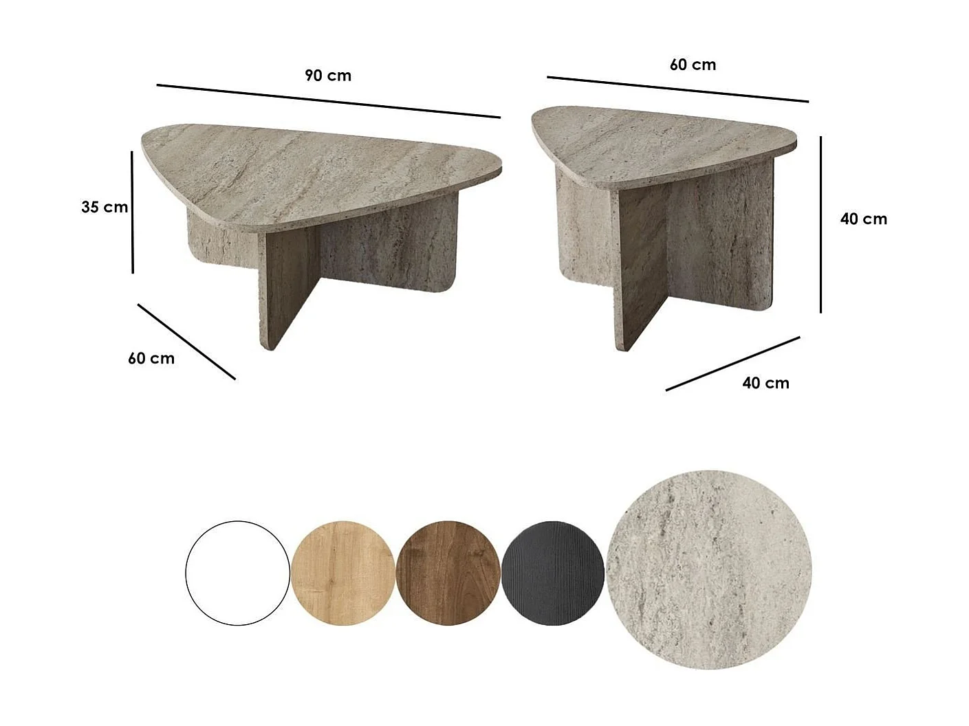 Set van 2 lage tafels in driehoekvorm met afgeronde randen L90/L60 cm - BALLARE