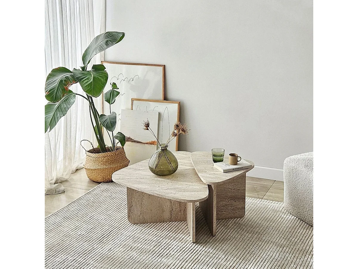 Lot de 2 tables basses formes triangles aux bords arrondis L90/L60 cm - BALLARE