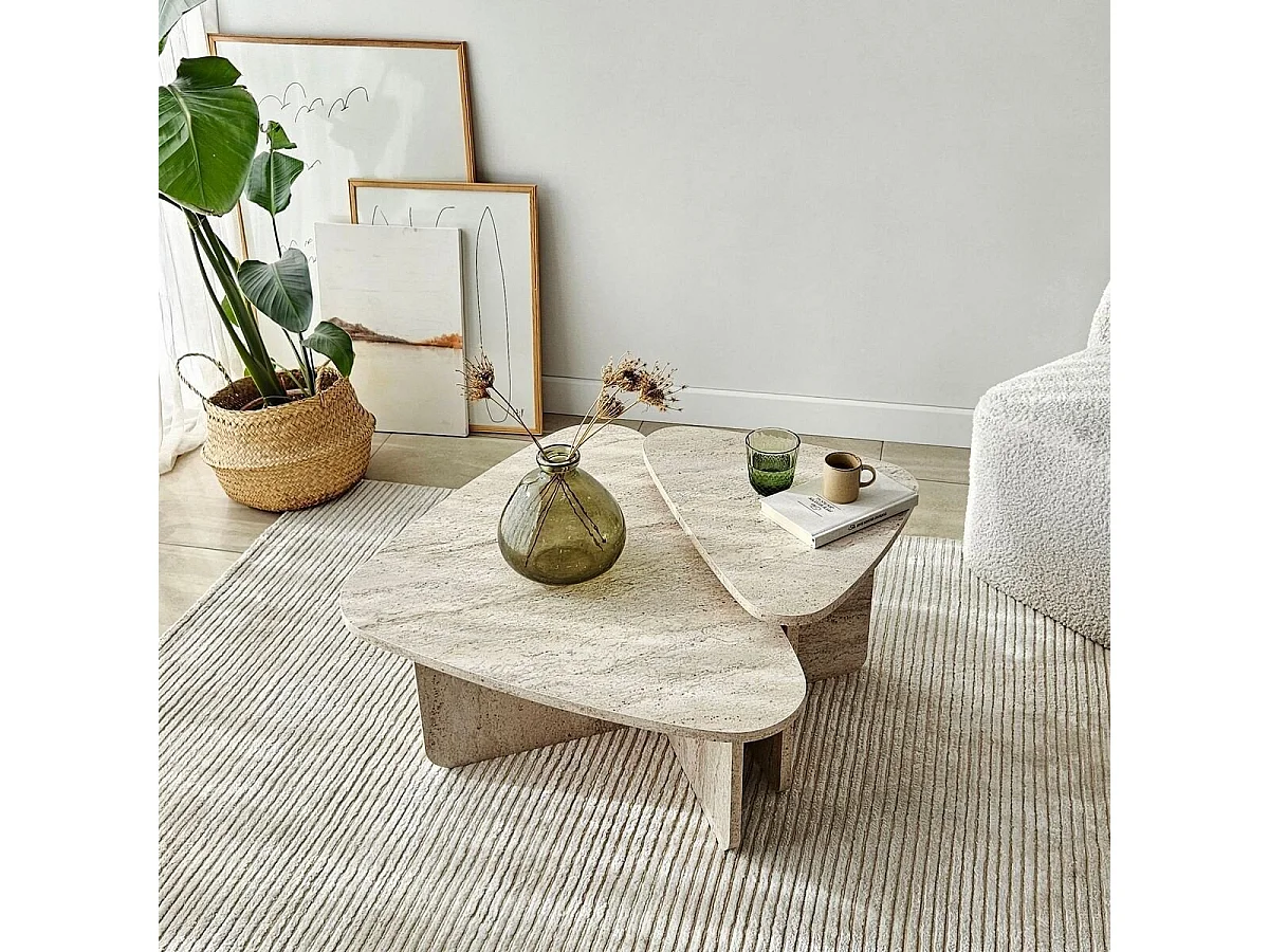 Lot de 2 tables basses formes triangles aux bords arrondis L90/L60 cm - BALLARE