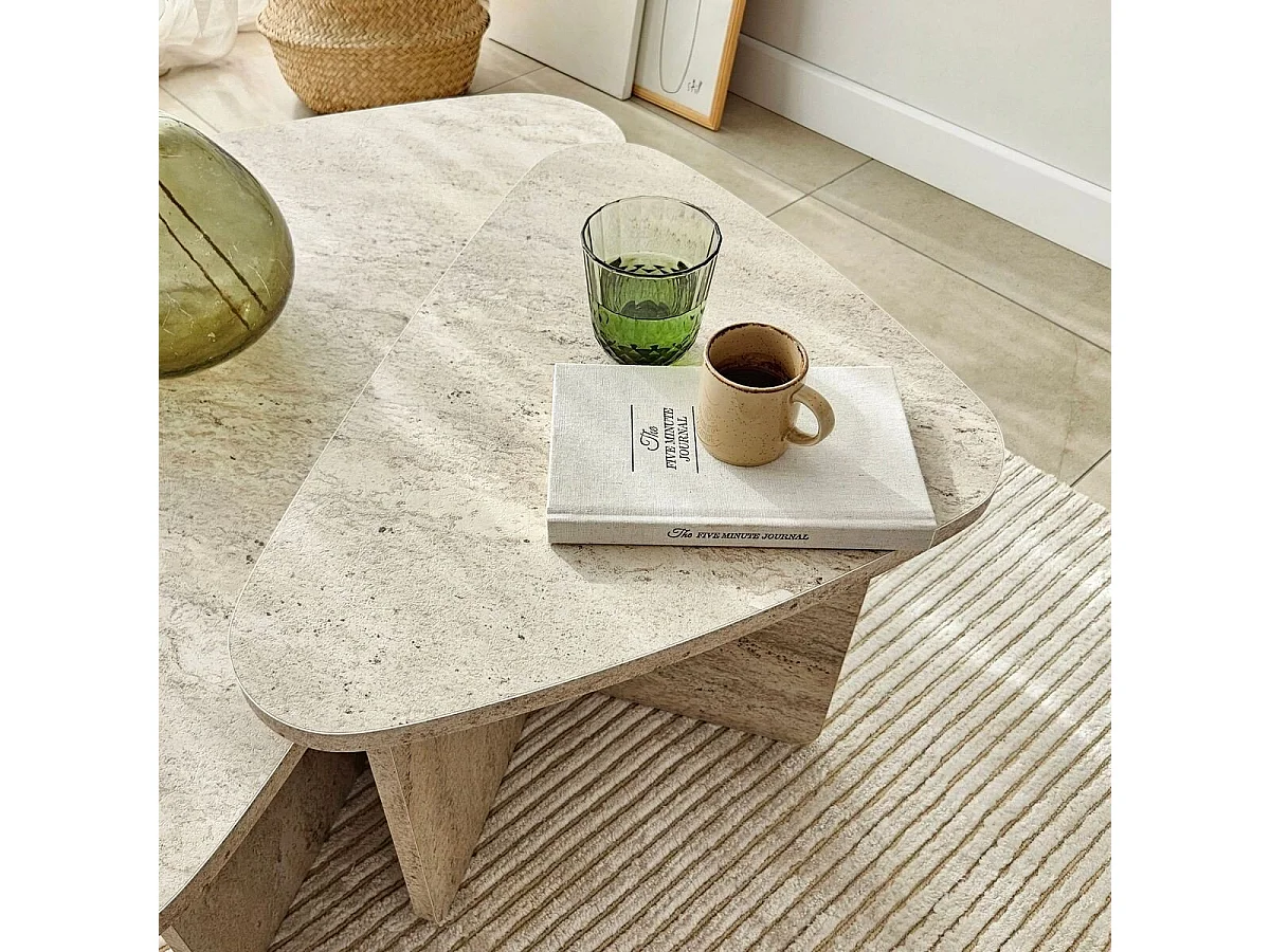 Lot de 2 tables basses formes triangles aux bords arrondis L90/L60 cm - BALLARE