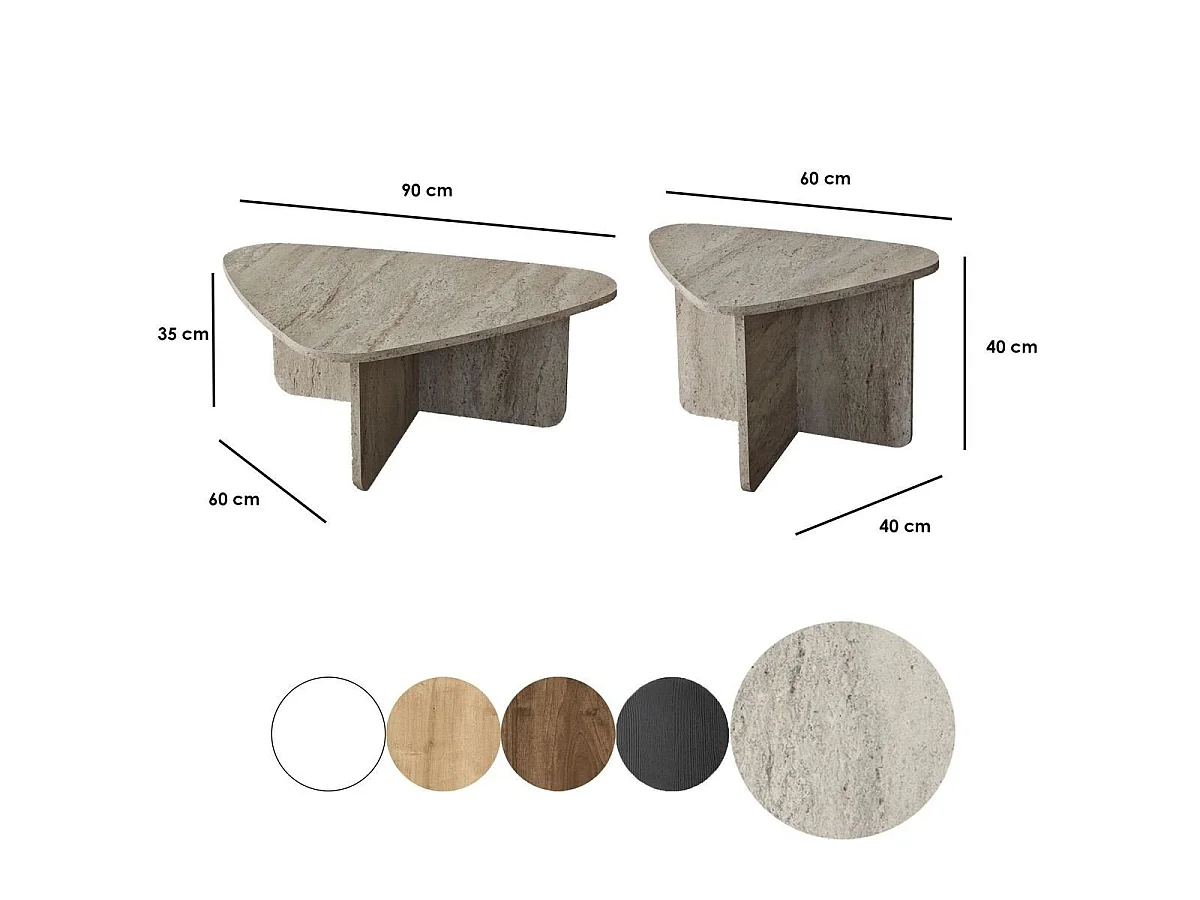 Lot de 2 tables basses formes triangles aux bords arrondis L90/L60 cm - BALLARE