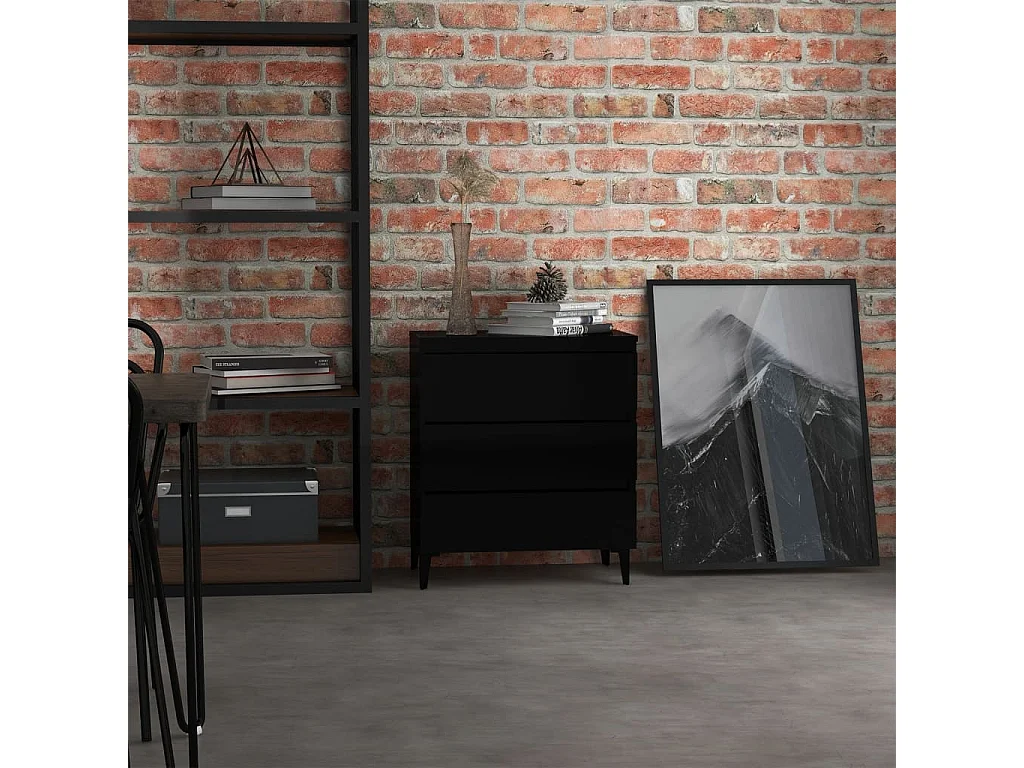 Aparador de madera contrachapada negro brillante 60x35x69 cm