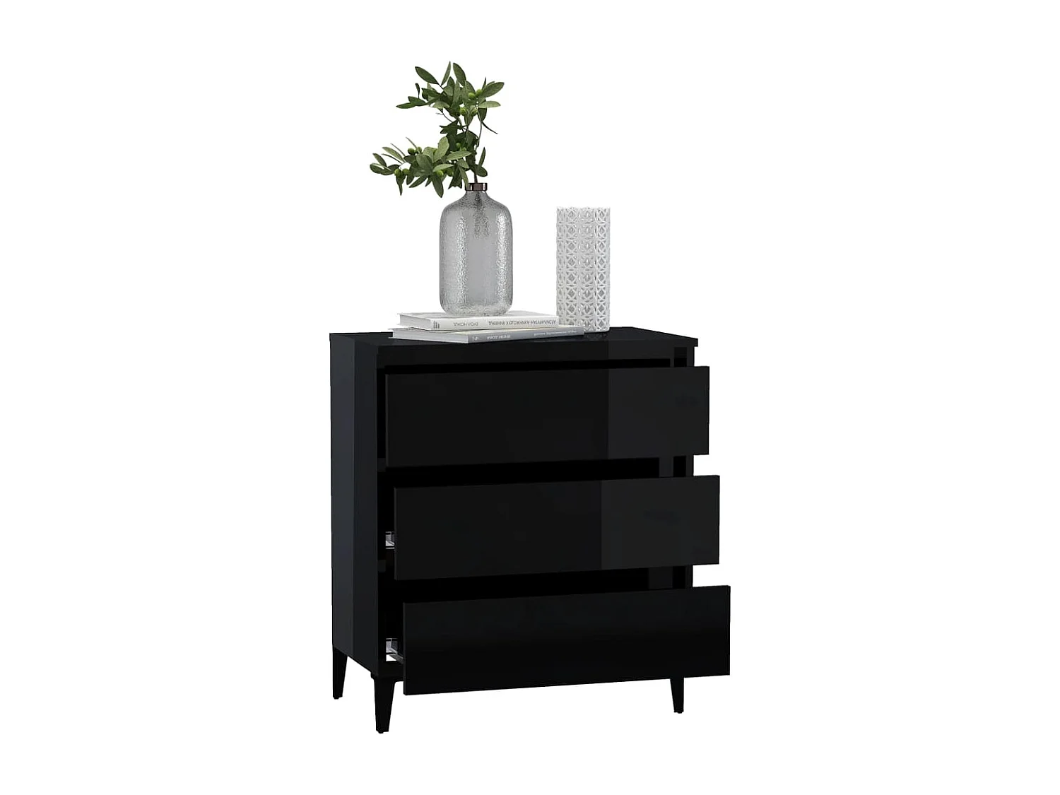 Aparador de madera contrachapada negro brillante 60x35x69 cm