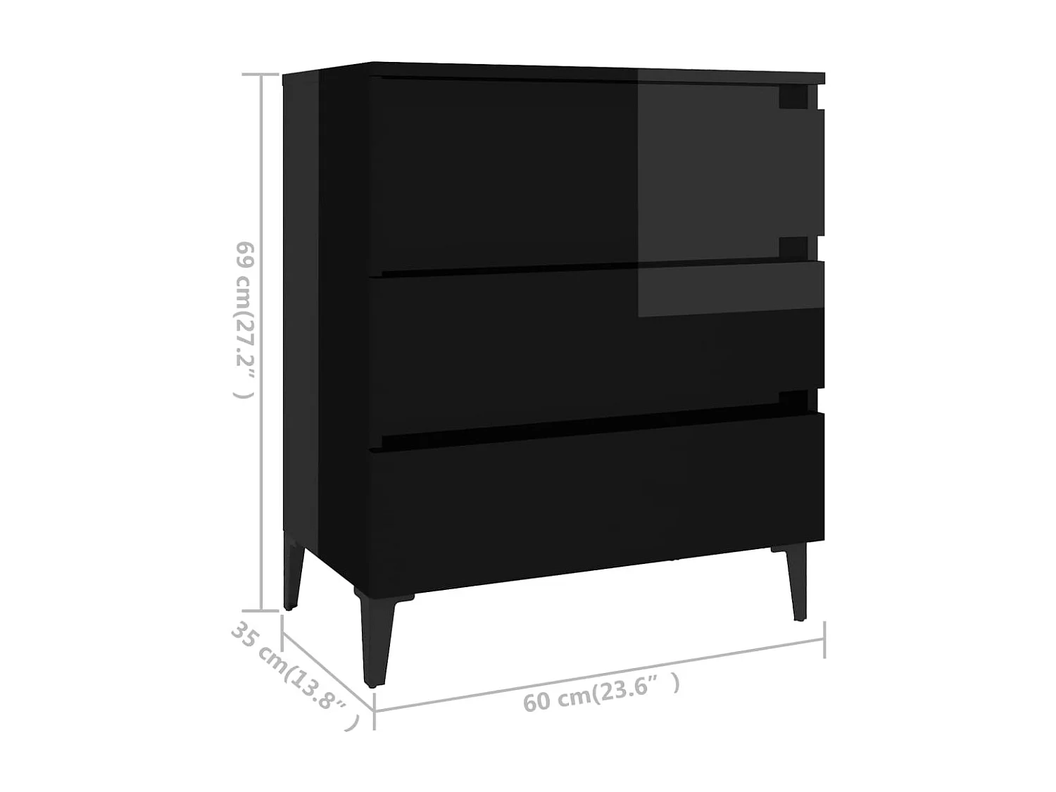 Aparador de madera contrachapada negro brillante 60x35x69 cm