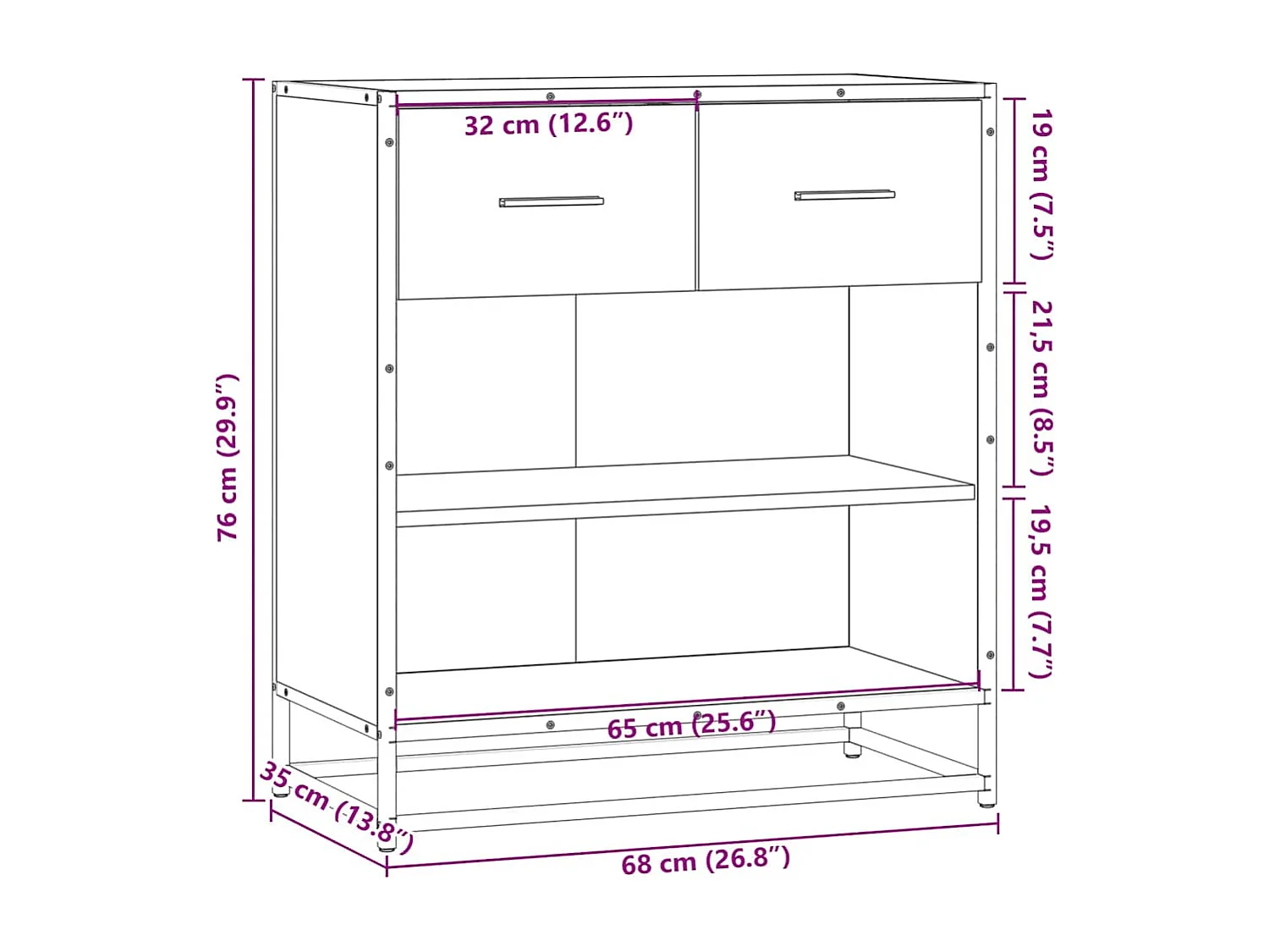 Aparador madera ingeniería gris sonoma 68x35x76 cm