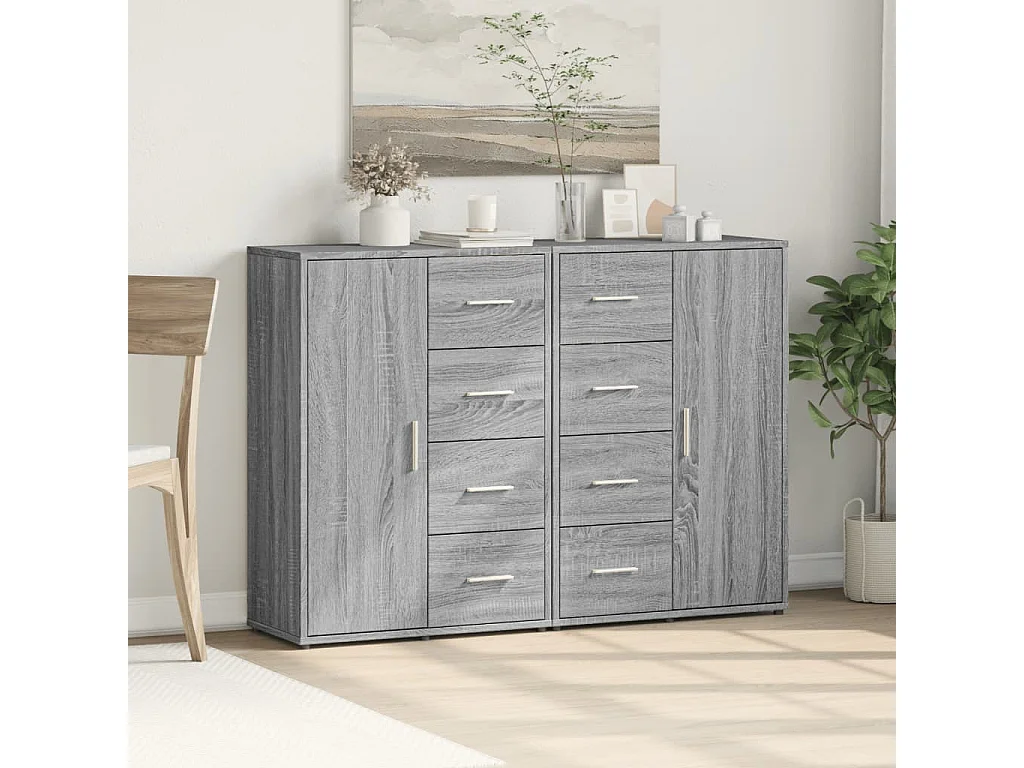 Dressoirs 2 st 60x31x84 cm bewerkt hout grijs sonoma eikenkleur
