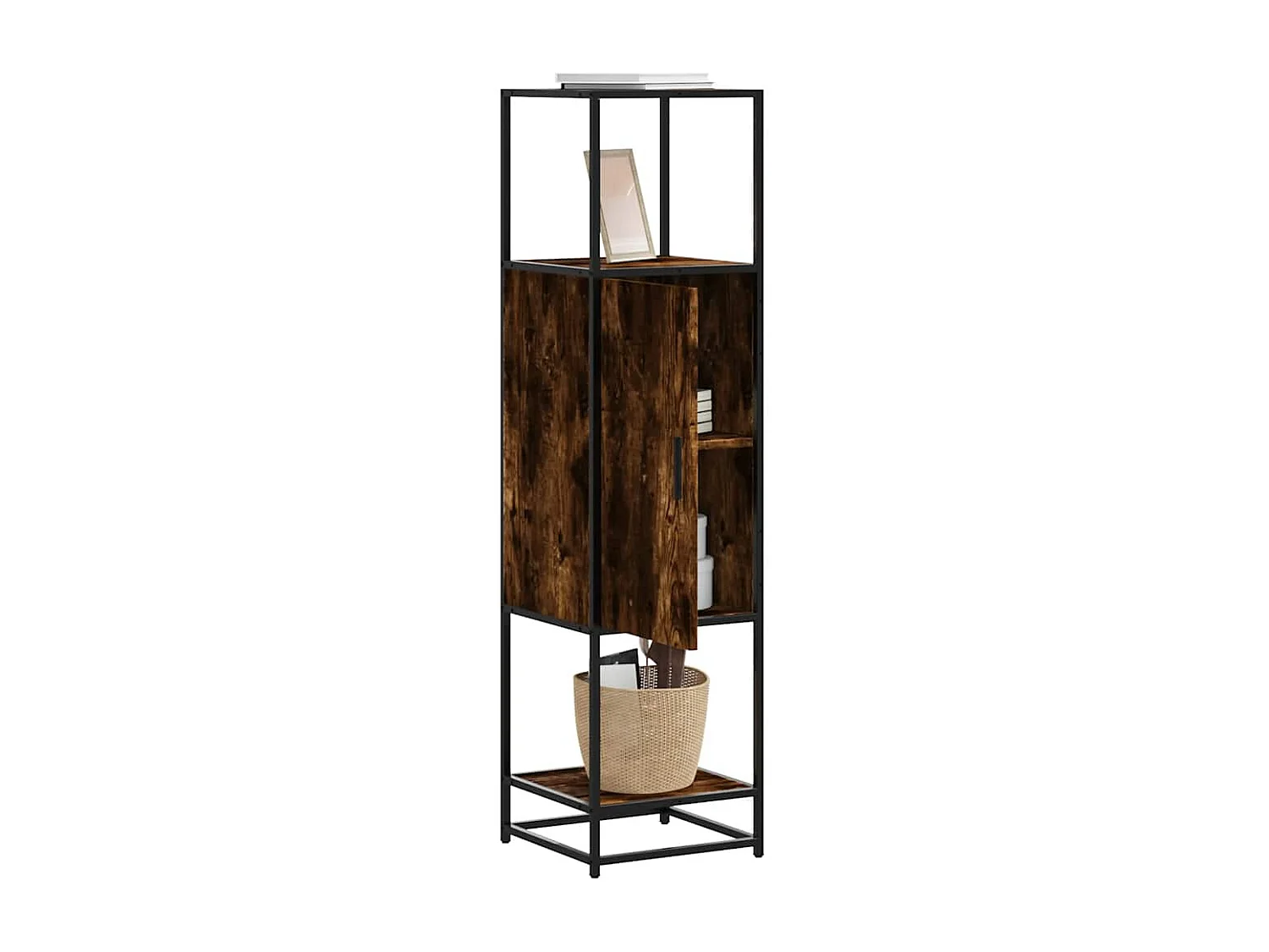 Buffet haut chêne fumé 35,5x35x139 cm bois d'ingénierie métal