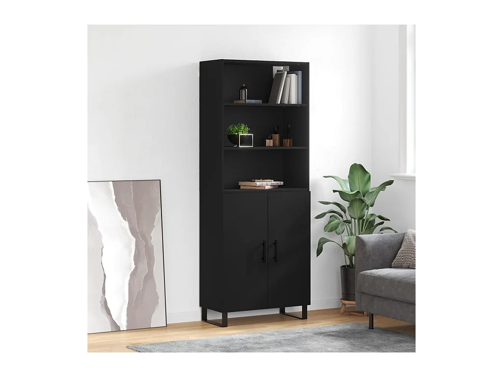 Buffet haut Noir 69,5x34x180 cm Bois d'ingénierie