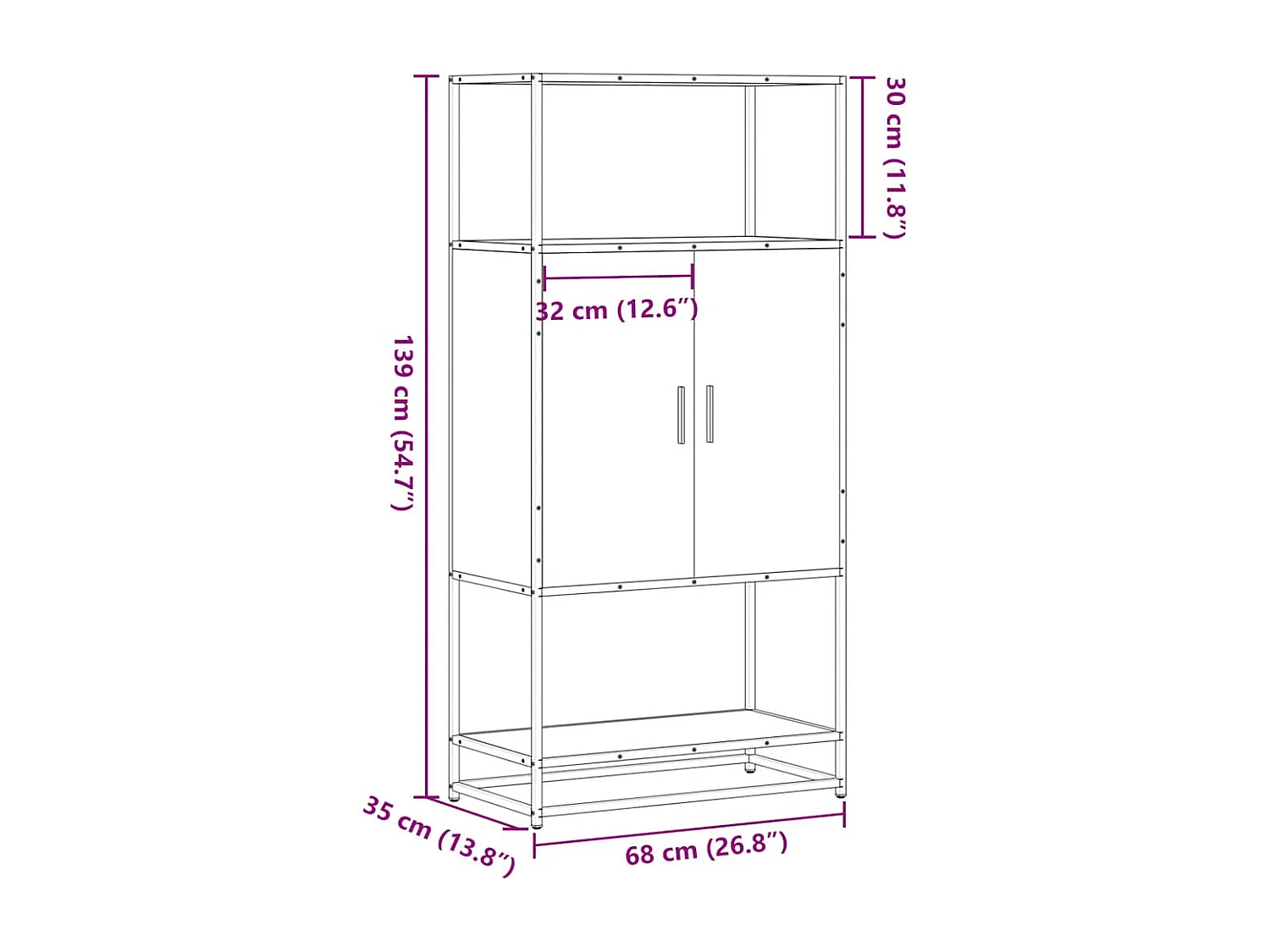 Buffet haut sonoma gris 68x35x139 cm bois d'ingénierie et métal