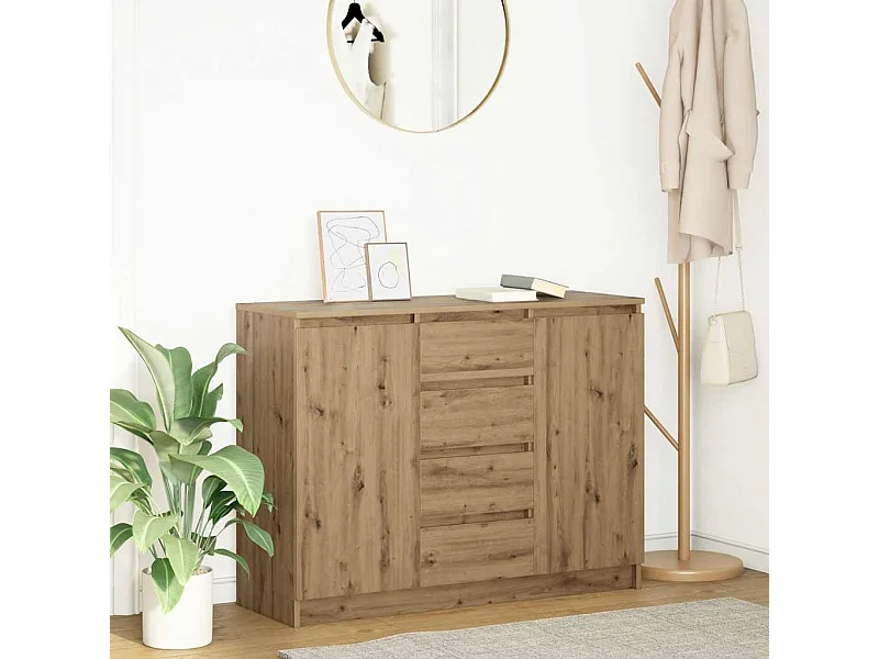 Buffet et tiroirs chêne artisanal 100,5x35x76cm bois ingénierie