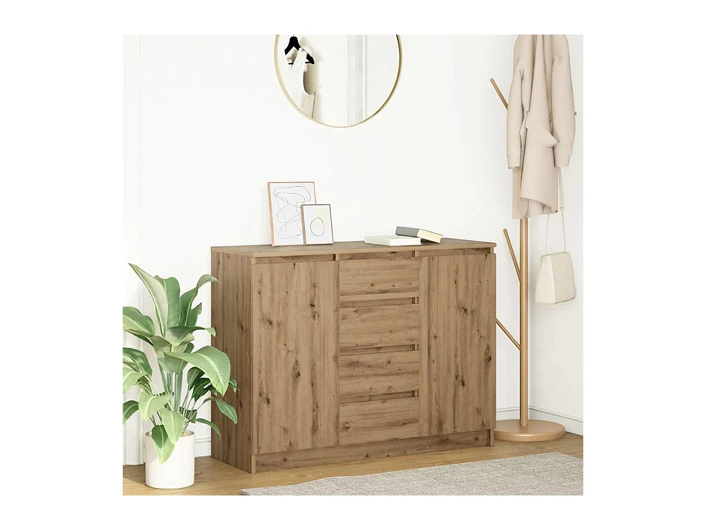 Buffet et tiroirs chêne artisanal 100,5x35x76cm bois ingénierie