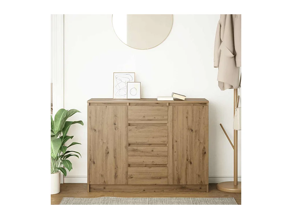 Buffet et tiroirs chêne artisanal 100,5x35x76cm bois ingénierie