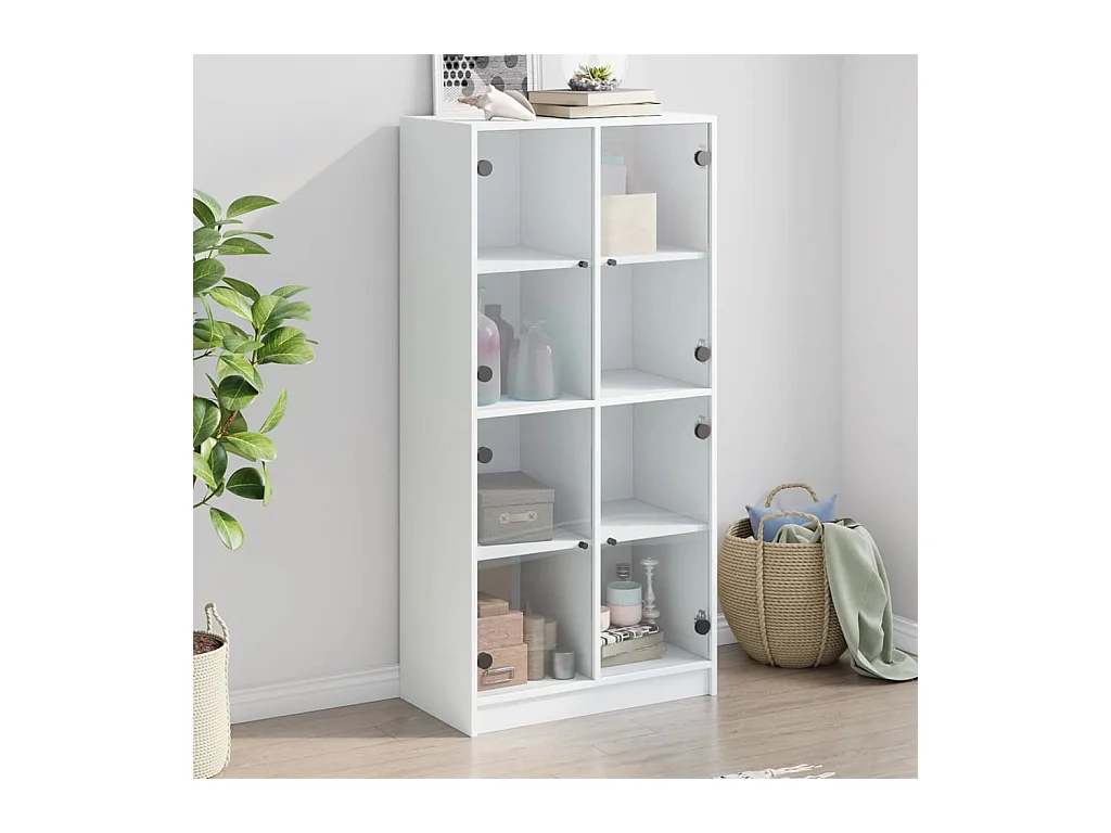 Buffet haut avec portes blanc 68x37x142 cm bois d'ingénierie