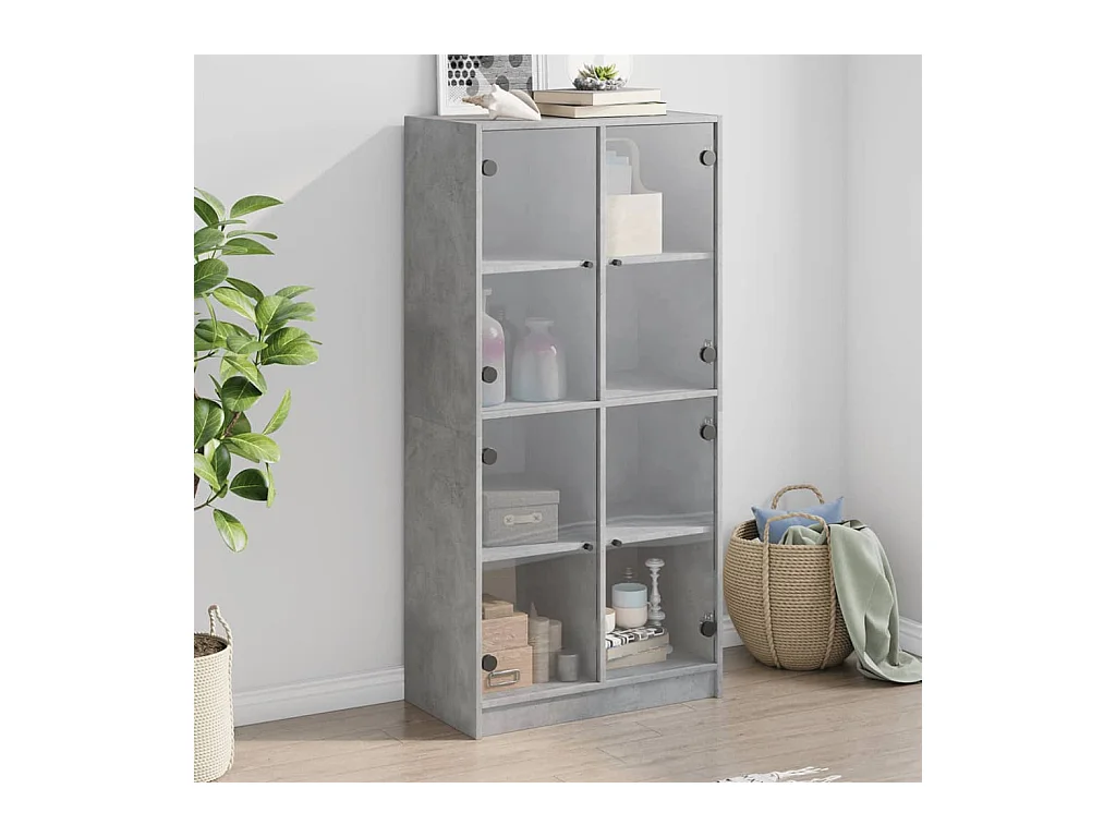 Buffet haut avec portes gris béton 68x37x142 cm bois ingénierie