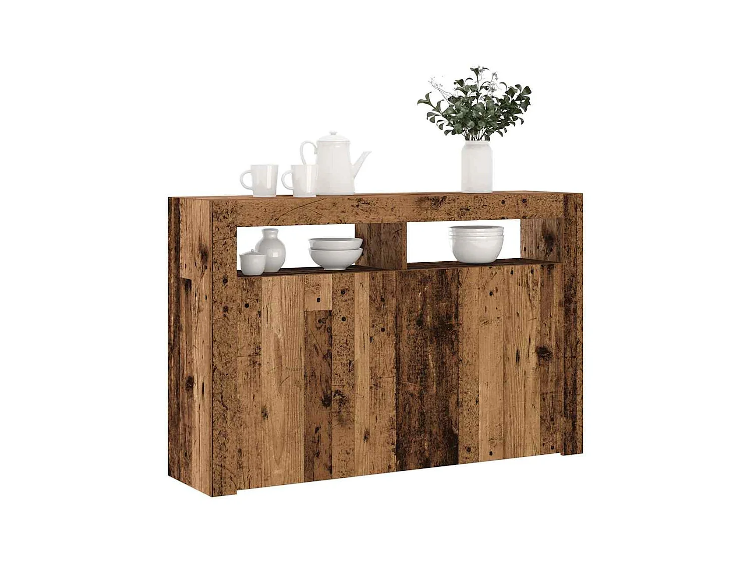 Buffet et lumières LED vieux bois 115,5x30x75cm bois ingénierie