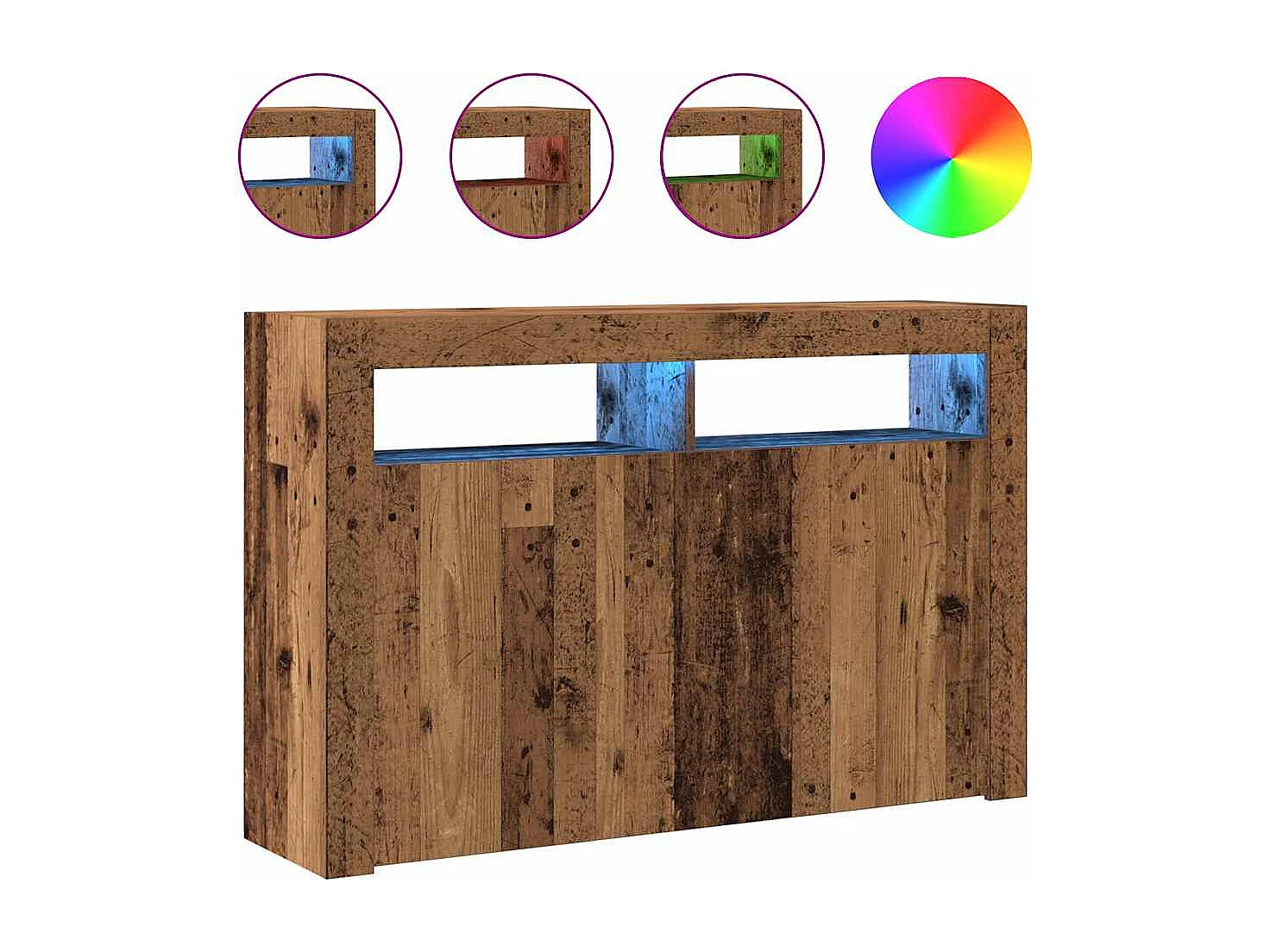 Buffet et lumières LED vieux bois 115,5x30x75cm bois ingénierie