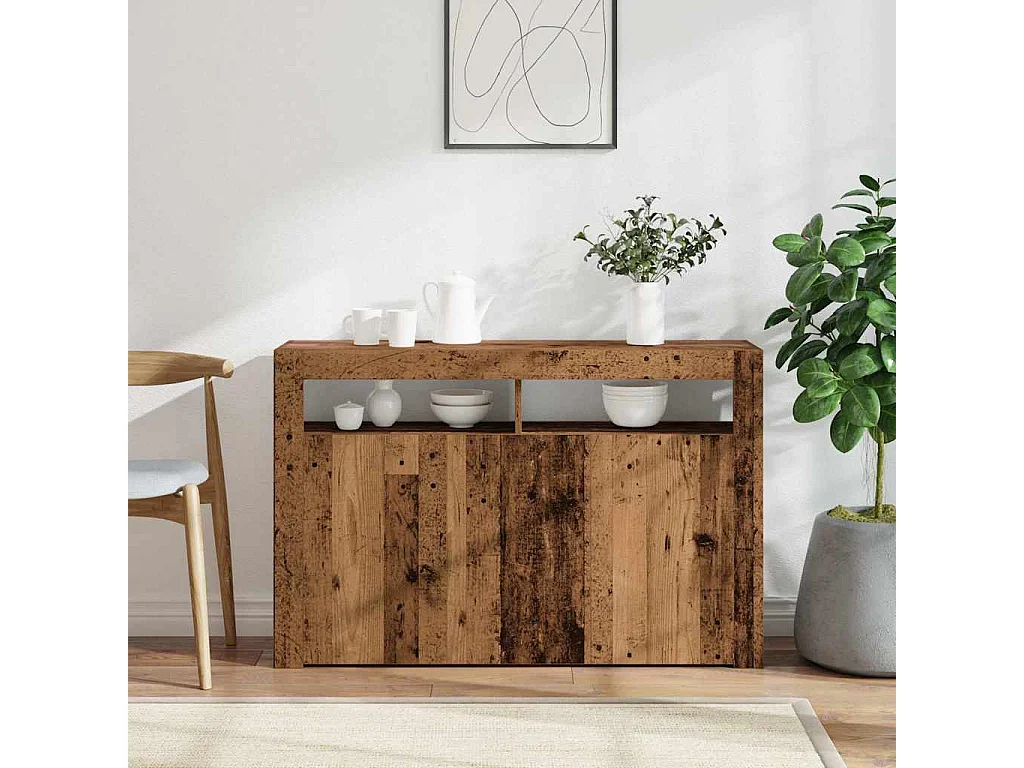 Buffet et lumières LED vieux bois 115,5x30x75cm bois ingénierie