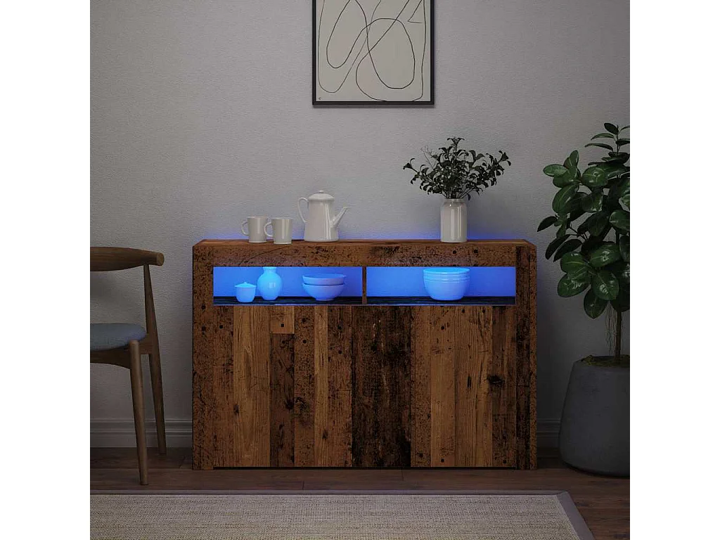 Buffet et lumières LED vieux bois 115,5x30x75cm bois ingénierie