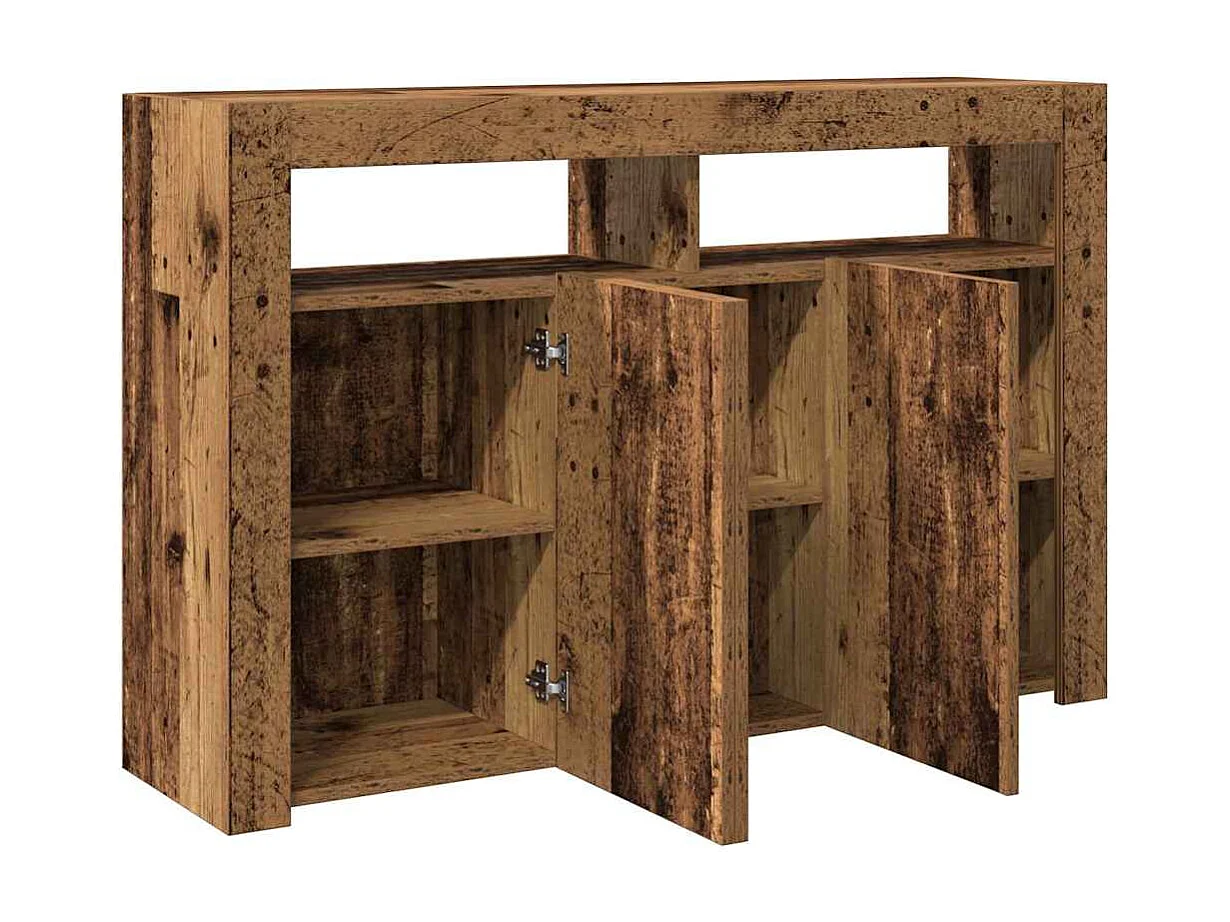Buffet et lumières LED vieux bois 115,5x30x75cm bois ingénierie