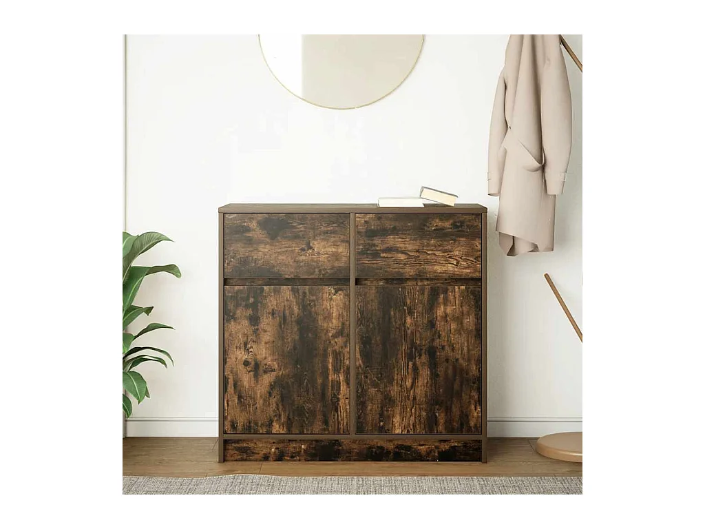 Buffet avec tiroir chêne fumé 80x34x76 cm bois d'ingénierie