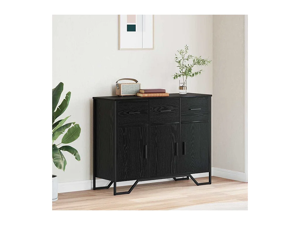 Dressoir Zwart Eiken 97 x 32,5 x 74,5 cm Bewerkt hout