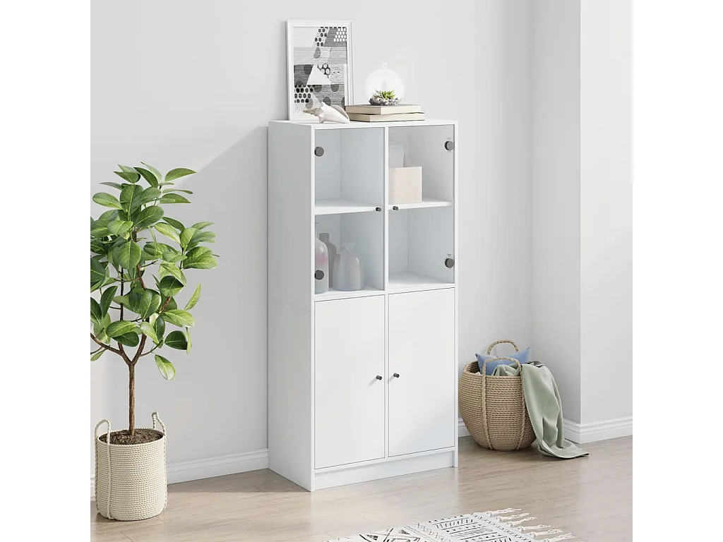 Buffet haut avec portes blanc 68x37x142 cm bois d'ingénierie