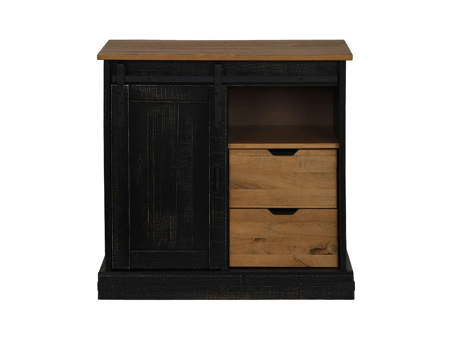 Buffet HALDEN porte coulissante noir 80x40x80 cm bois massif