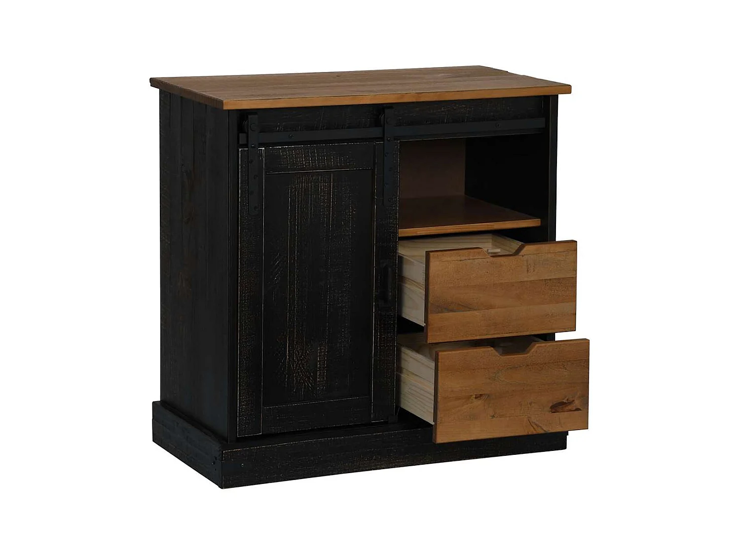 Buffet HALDEN porte coulissante noir 80x40x80 cm bois massif