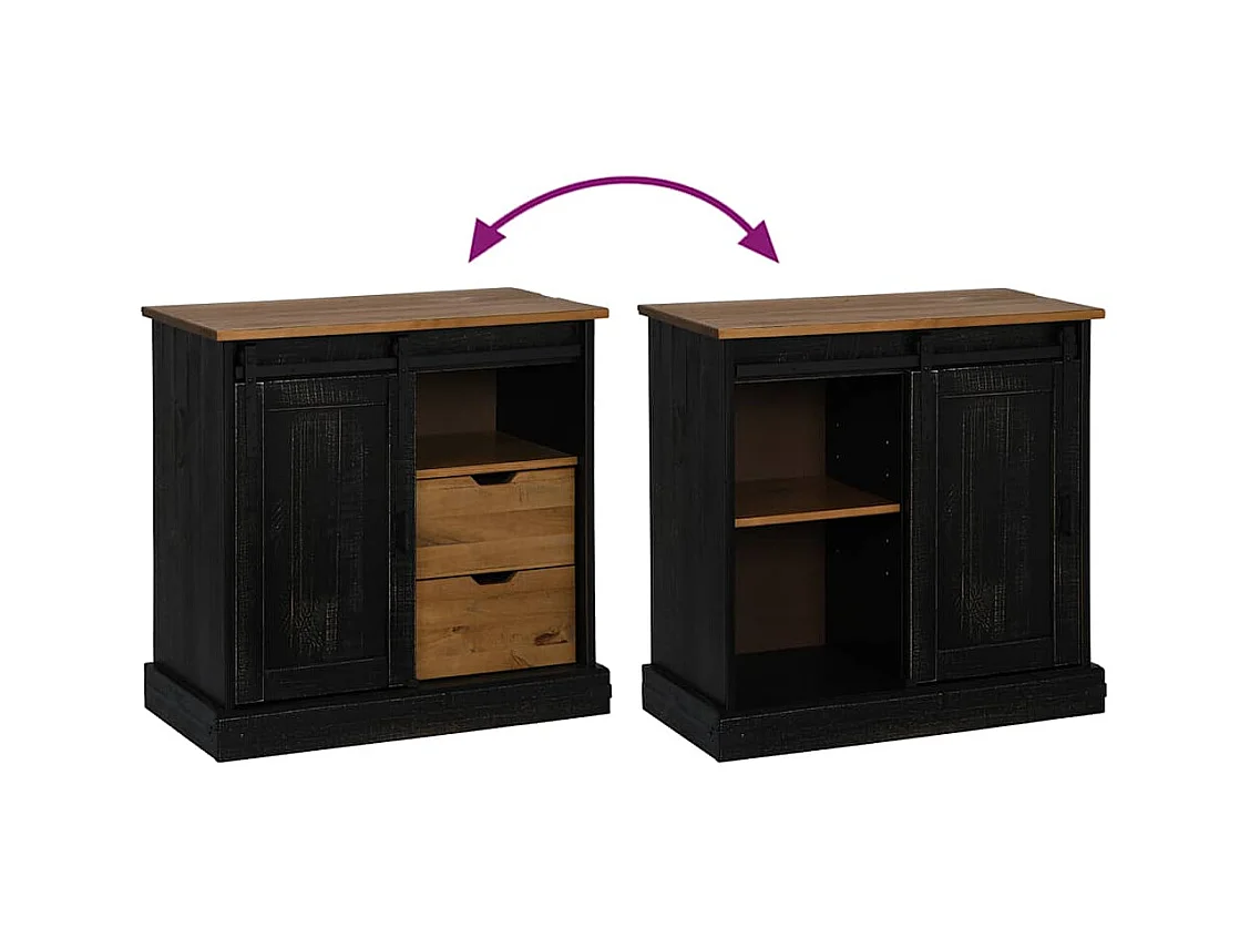 Buffet HALDEN porte coulissante noir 80x40x80 cm bois massif