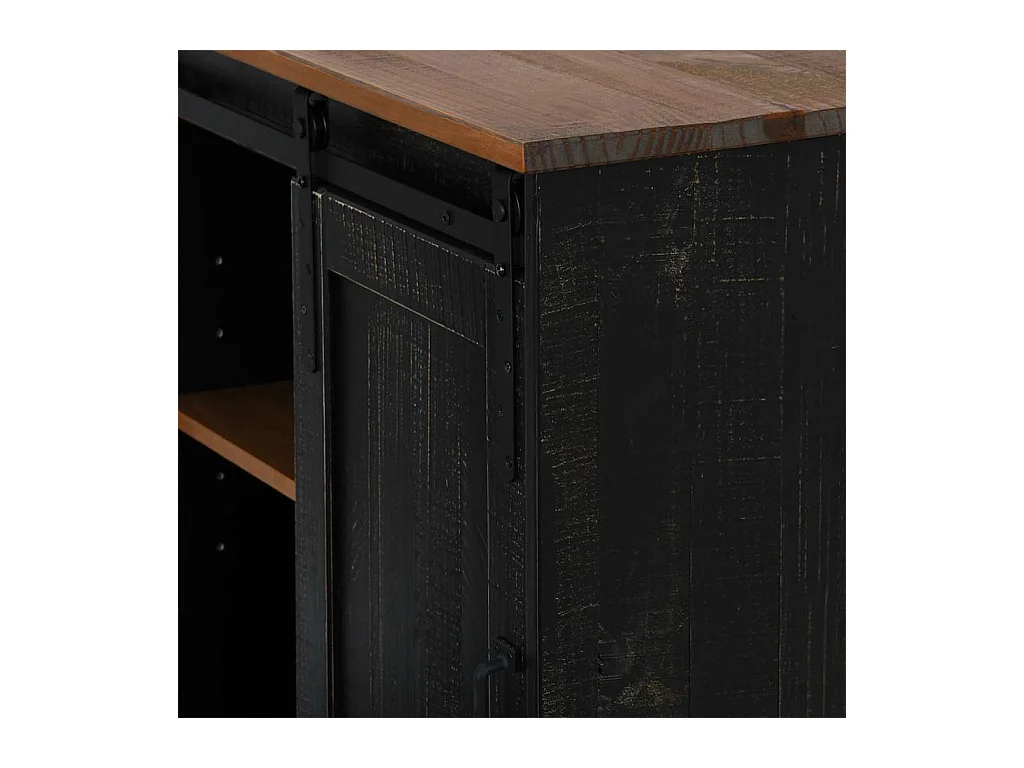 Buffet HALDEN porte coulissante noir 80x40x80 cm bois massif