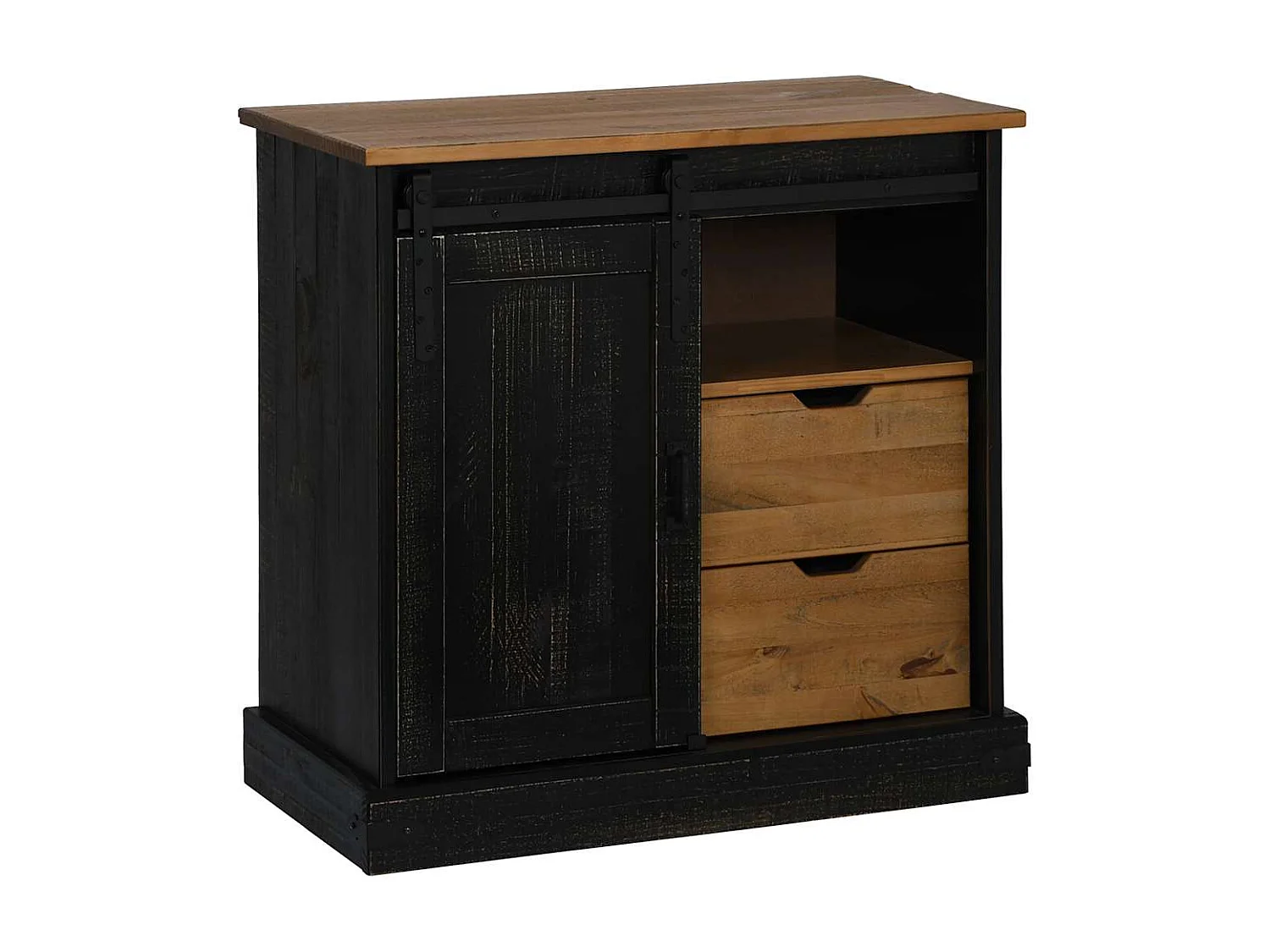 Buffet HALDEN porte coulissante noir 80x40x80 cm bois massif